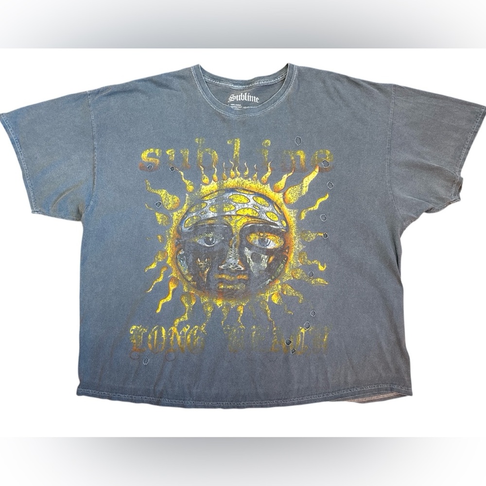 UO Urban Outfitters SUBLIME LONG BEACH Graphic Tee in BLUE Gray and Yellow L XL